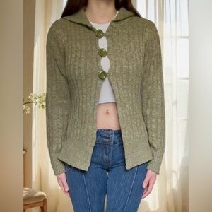 Vs Three Olive Green Button-Up Women's Sweater
